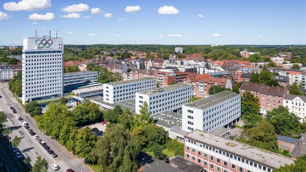 Das Areal vom Behördenzentrum Mercator aus der Vogelperspektive. 