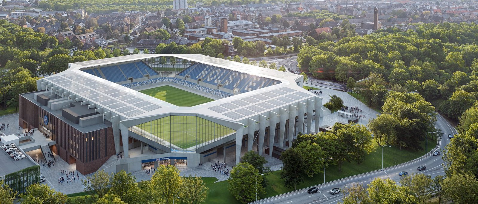 Eine Visualisierung vom zukünftigen, umgebauten Holstein Stadion. 