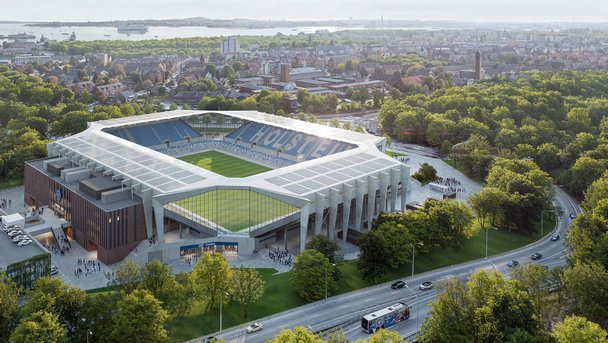 Eine Visualisierung vom zukünftigen, umgebauten Holstein Stadion. 