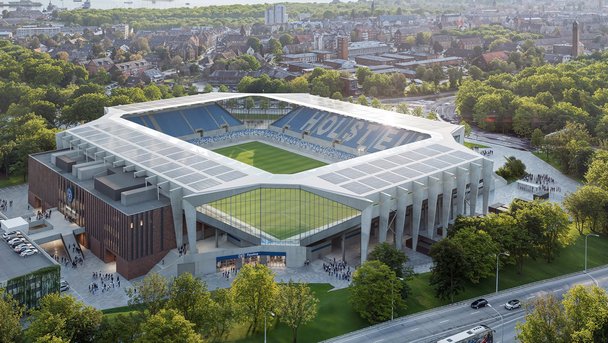 Eine Visualisierung vom zukünftigen, umgebauten Holstein Stadion. 